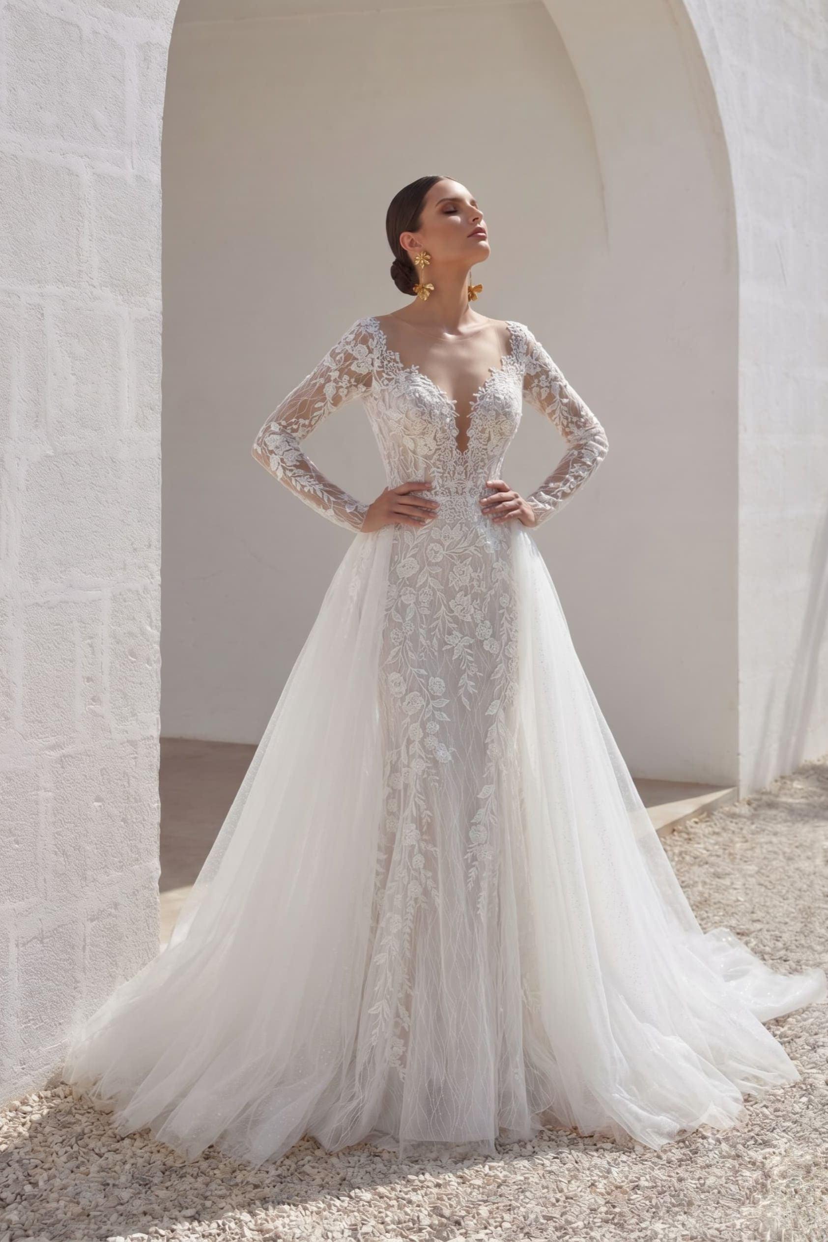 Trumpet-Mermaid Chapel Train Lace Tulle Wedding Dress CW3152 - 45 Days / As Picture:Ivory/Nude / US0-UK2-EUR30 - COCOMELODY
